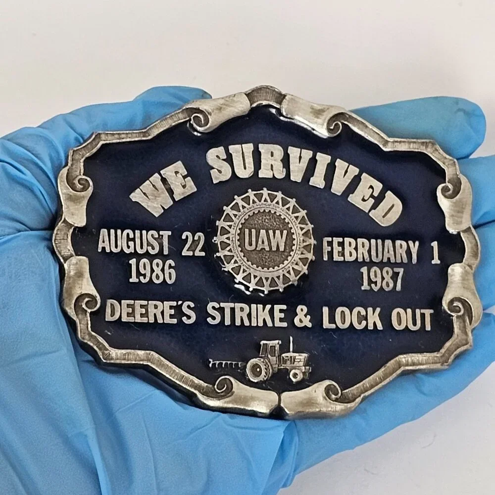 1986 1987‎ John Deere UAW United Auto Workers Strike Lock Out Belt Buckle Pewter